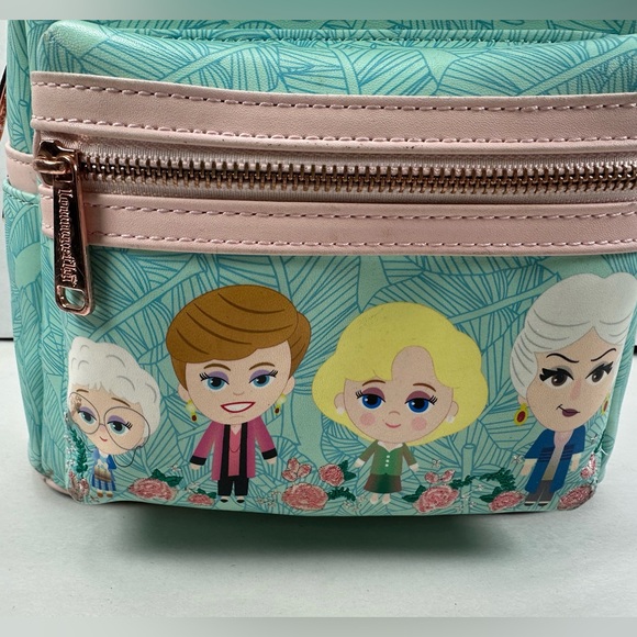 golden girls mini backpack EXCLUSIVE RESTOCK: Loungefly Chibi Floral Zipper GBBK0006 Front zipper pocket with zipper charm pull Loungefly Golden Girls Chibi Floral